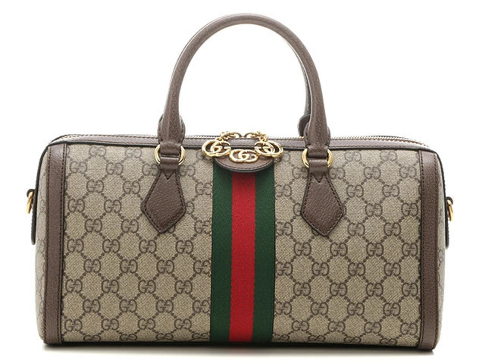 Gucci GG Supreme Shoulder Bag Beige Cream Brown Canvas Calfskin